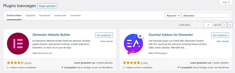 De plug-in Elementor in WordPress installeren