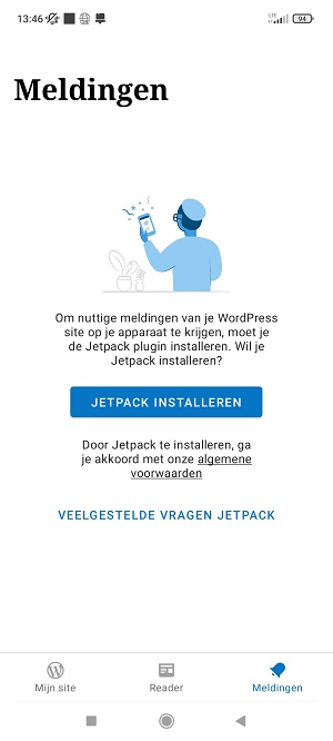 WordPress app - meldingen