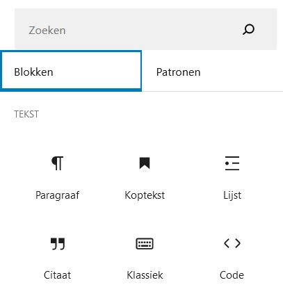WordPress blokken selecteren