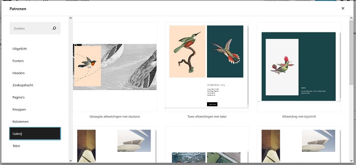 WordPress patronen direct in de editor selecteren