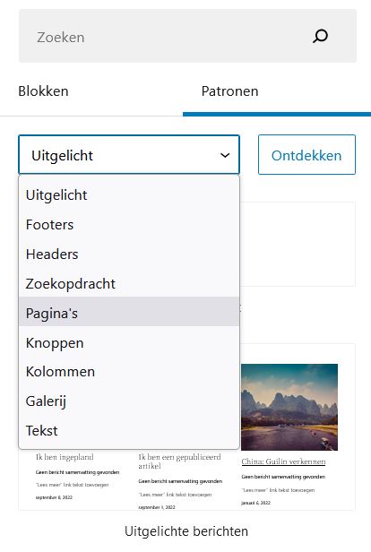 WordPress patronen uitkiezen