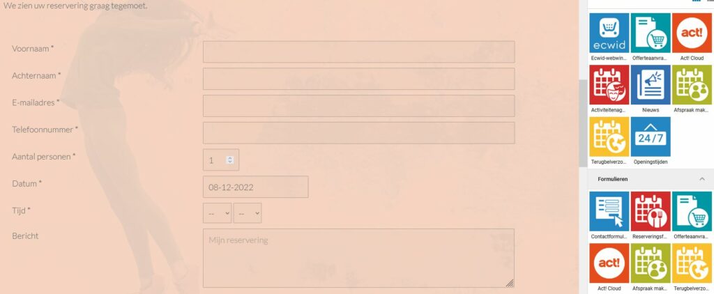 Sitebuilder: Widget Reserveringsformulier