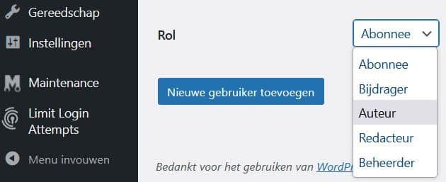 WordPress - gebruikersrollen toekennen