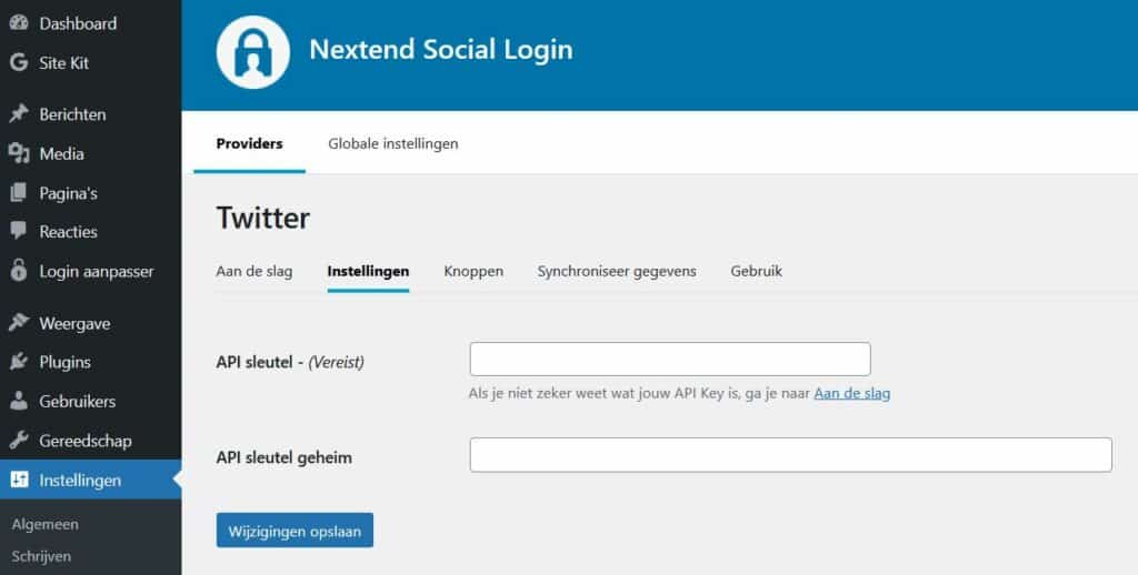 Nextend Social Login - Twitter API instellingen