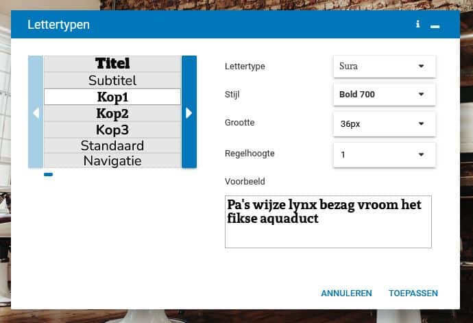 Lettertypes instellen met je sitebuilder