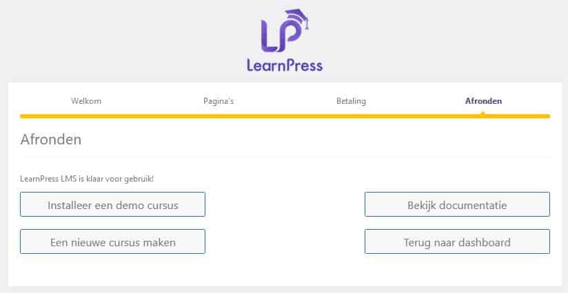 Om te starten met LearnPress kun je een democursus laten klaarzetten.