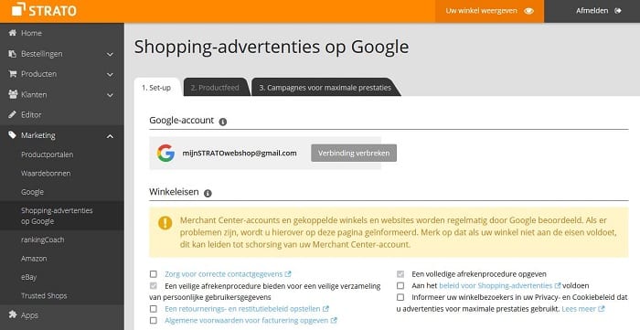 De koppeling van Shopping-advertenties op Google met je webshop Now
