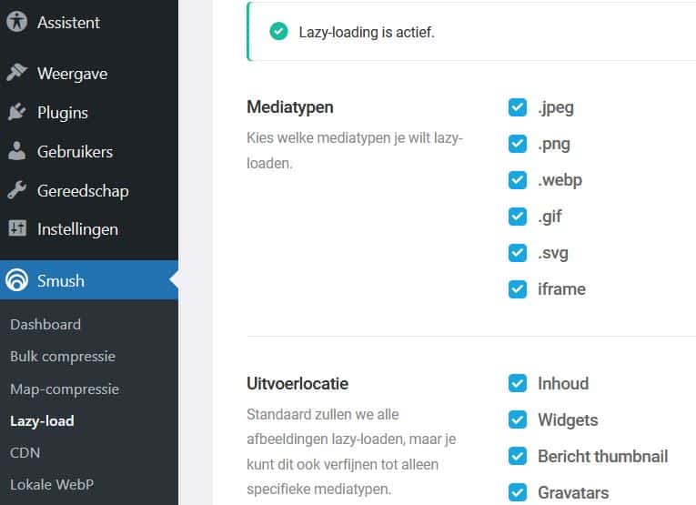 Smush - lazy loading instellingen