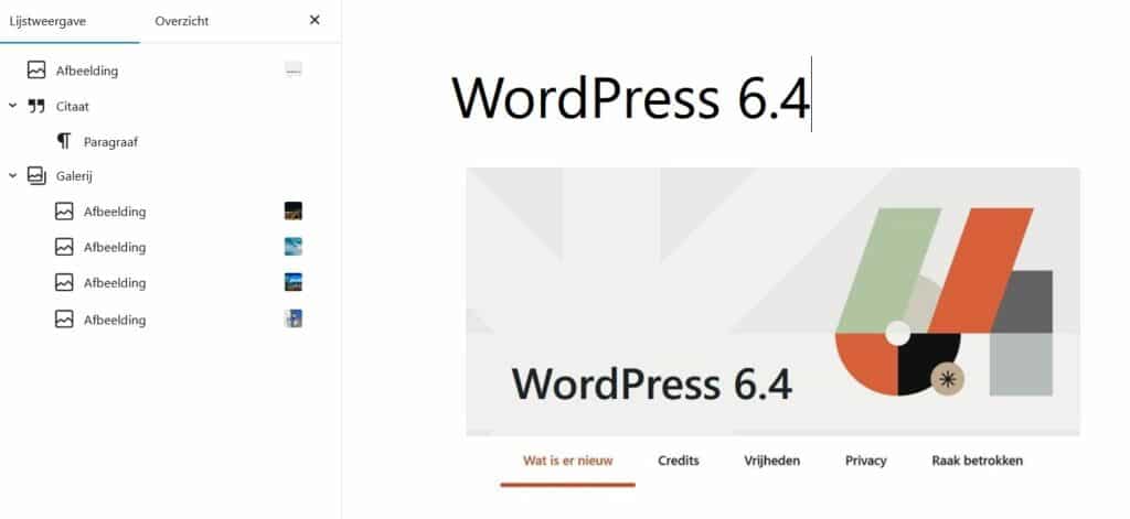 WordPress 6.4 - lijstweergave