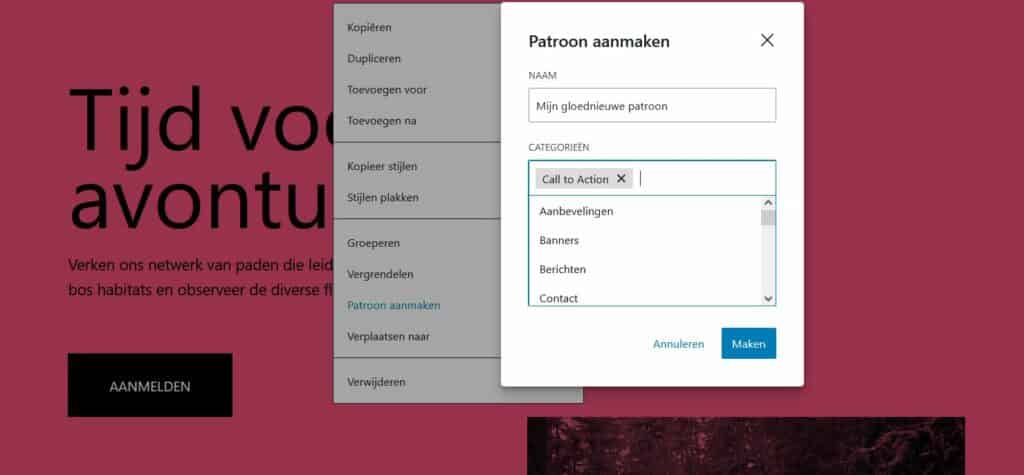 WordPress 6.4 - patronen aanmaken en categoriseren 