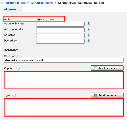 Algemeene Instellingen Minimaal voorraadniveau