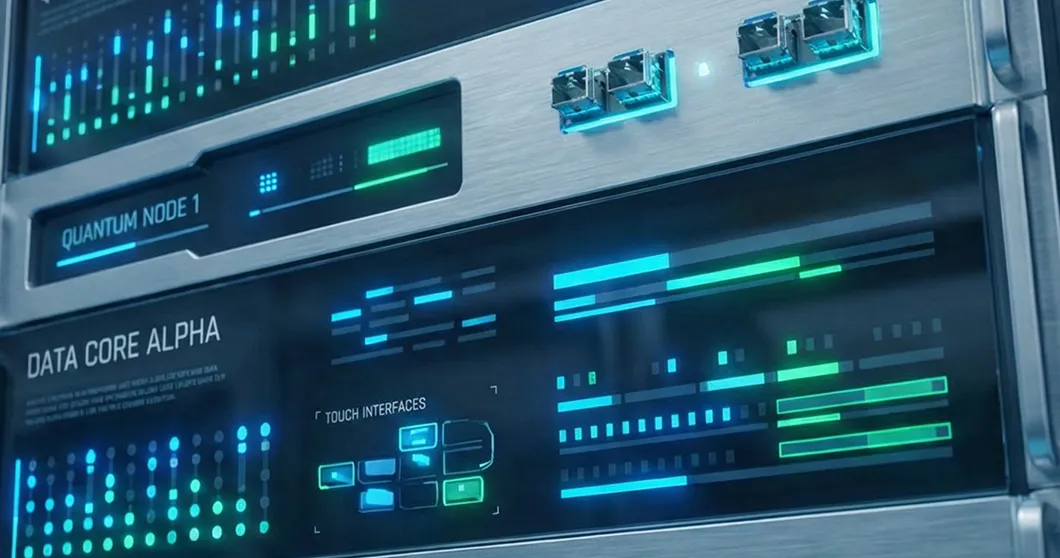 Server in het datacenter met groene en blauwe lampjes